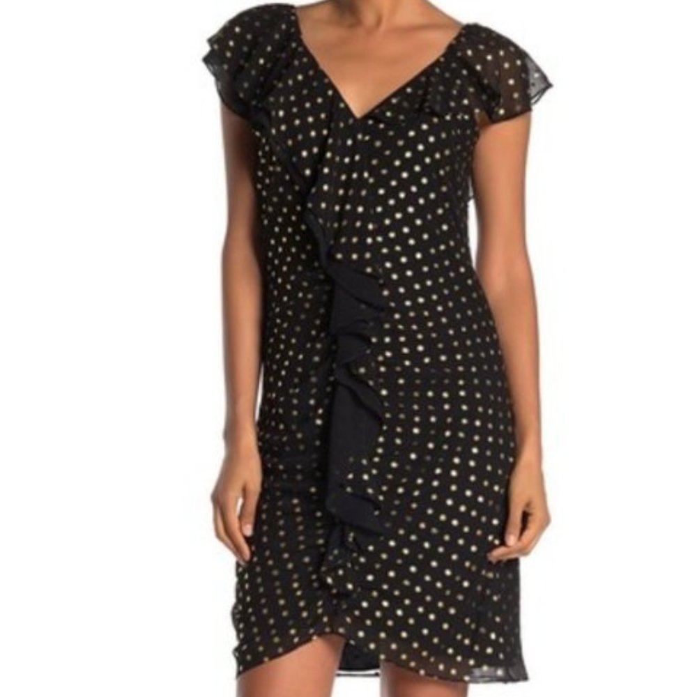 NWT Sam Edelman black gold polka dot dress,8